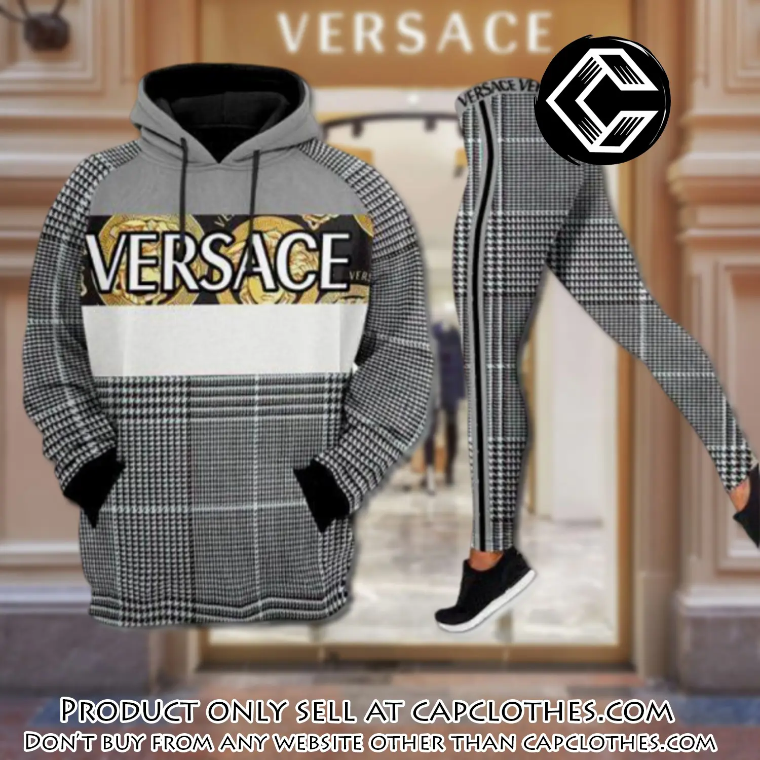 Gianni versace black white hoodie legging set luxury for women cc5135919